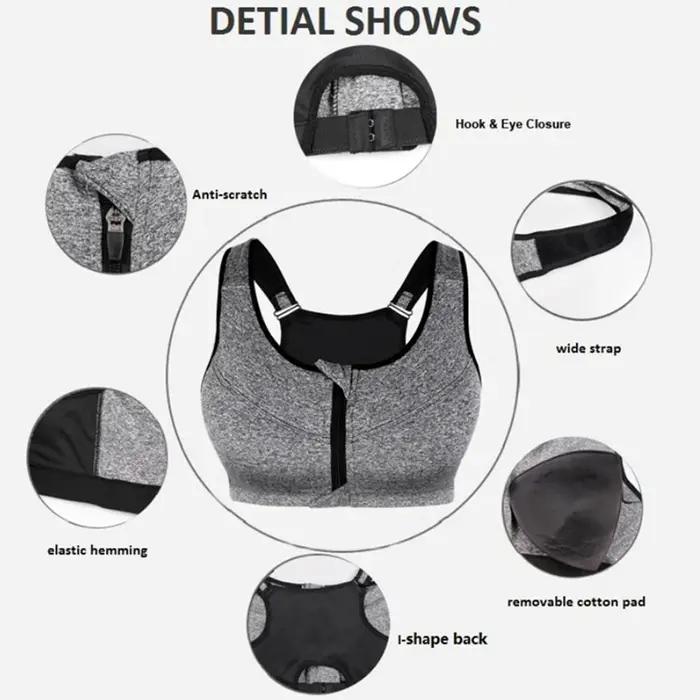 Soutien-gorge sport grande taille femme - Brassière fitness 3XL à 5XL fermeture avant pour yoga gym