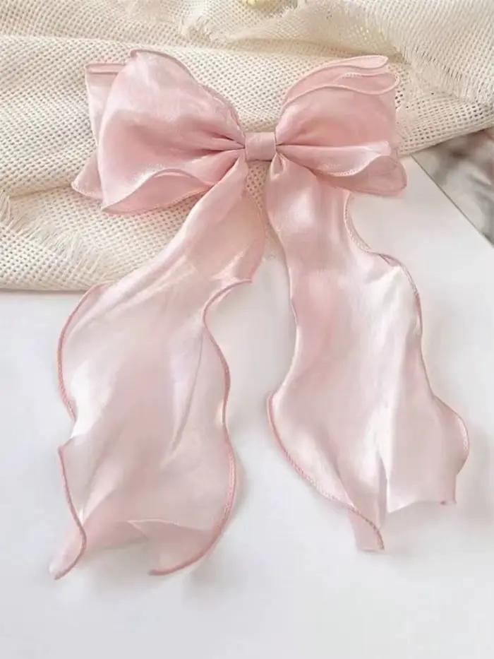 Pinces à cheveux en ruban flottant avec nœud en Organza noir pour femmes, coiffure française, grande