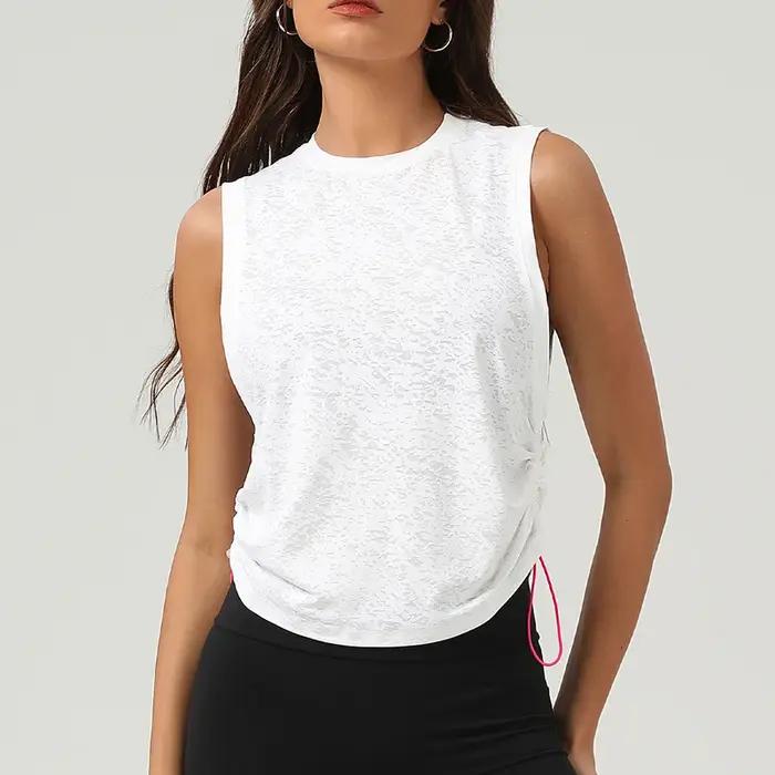 Chemise de Yoga sans manches pour femmes, couleur unie, ample, haut de course, respirant, séchage ra