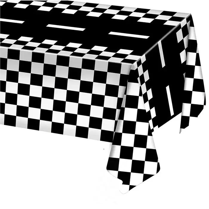 Nappe de fête de voiture de course à carreaux, drapeau à carreaux noir et blanc, nappe de piste, fou