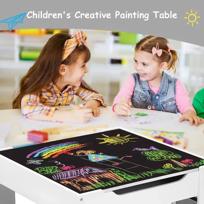 AOOU-Ensemble de table et 2 chaises pour enfants, table d'activité en bois 3 en 1, poignées amovible