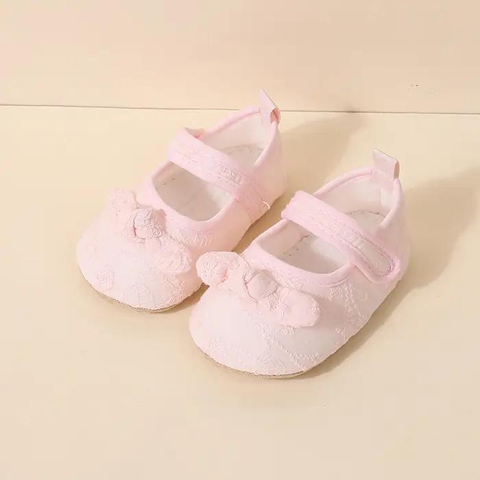 BeQeuewll infantile bébé filles chaussures antidérapantes à semelles souples dentelle nœud papillon