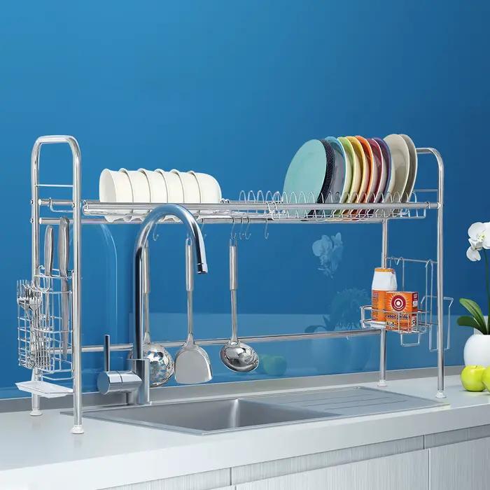 Vaccage de vaisselle à 2 niveaux en acier inoxydable T1, support d'ustensiles pour comptoir