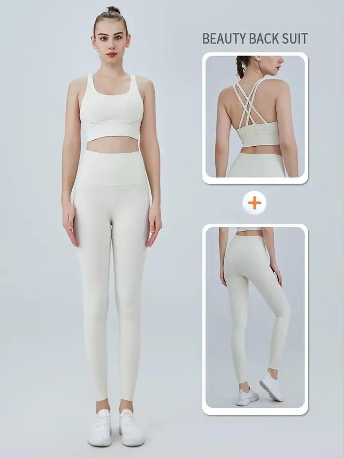 Costume de yoga 2 pièces pour femme avec soutien-gorge et leggings pour pilates et fitness