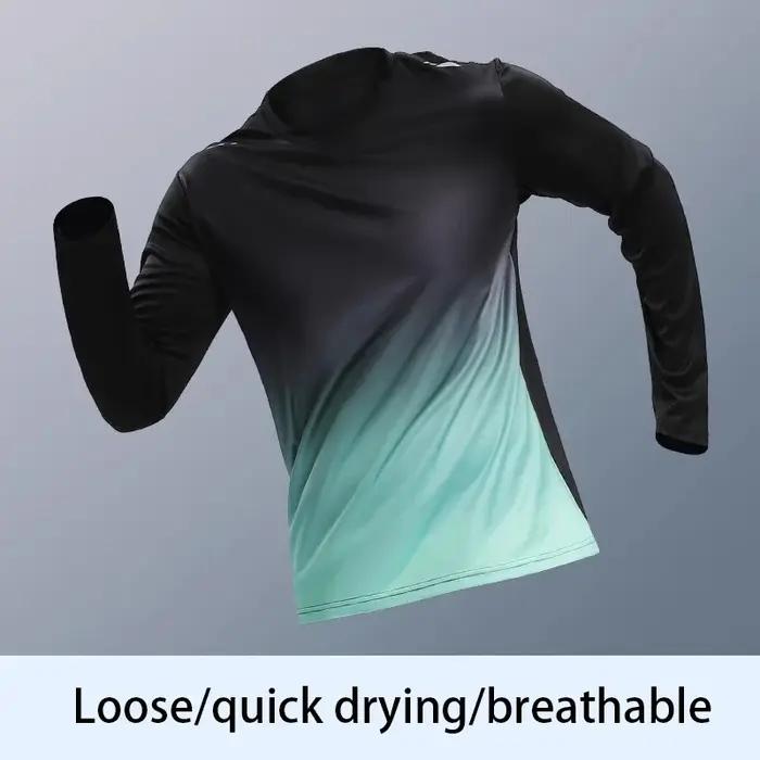 T-shirt à manches longues à séchage rapide pour hommes, dégradé respirant, coupe ample, adapté au sp