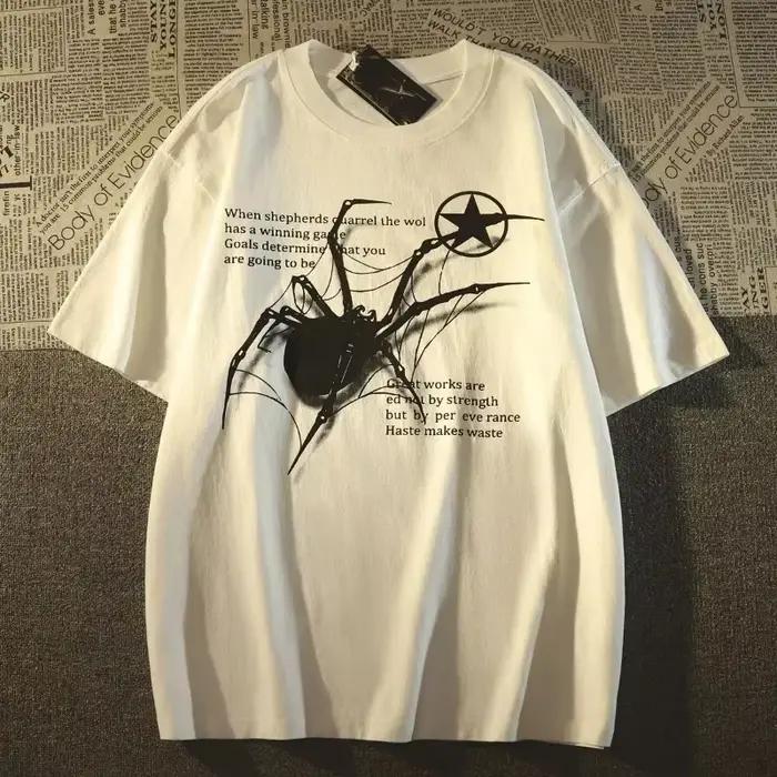 Y2K coréen Streetwear araignée graphique Acubi Harajuku Egirl Grunge esthétique col rond à la mode à
