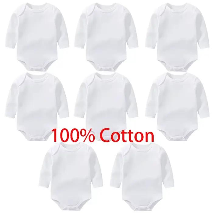 Body à manches longues pour bébé, 3/8 pièces/lot, 100% coton, blanc uni, barboteuse pour nouveau-né,