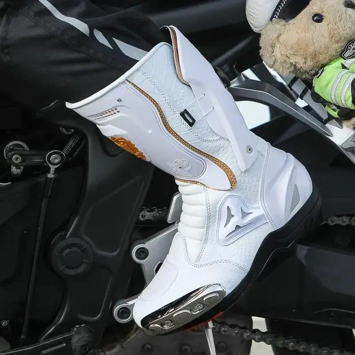 Hurbike-Bottes de course de moto en cuir microcarence, chaussures de motard, changement de vitesse d