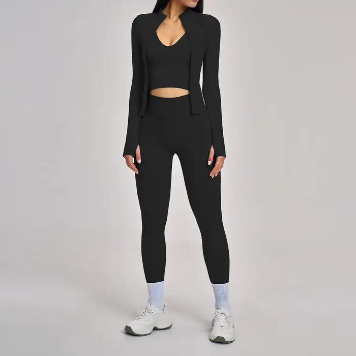Ensemble de sport 3 pièces sans couture pour femme : survêtement de yoga, tenue de gym, course à pie