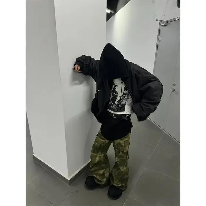 Veste Homme Printemps Automne Style Urbain Patchwork à Capuche Faux Cuir Deux Pièces Manches Longues