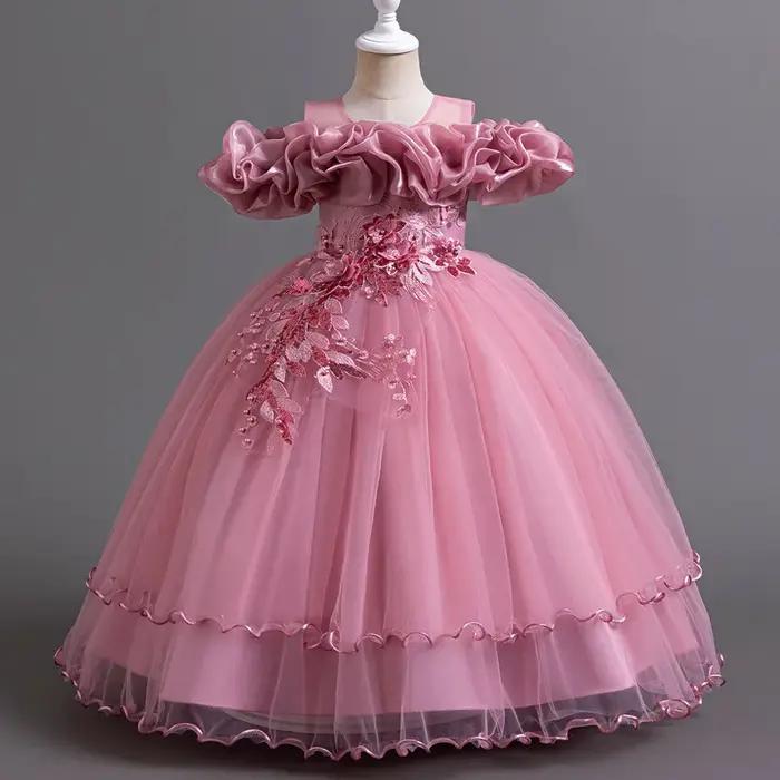 Robes de demoiselle d'honneur en tulle pour filles, robes de princesse, nœud de fille, costume de No