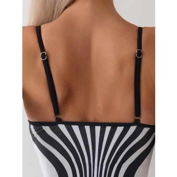 Été rayé Sexy une pièce maillots de bain fermé femmes maillots de bain Push Up vêtements de natation
