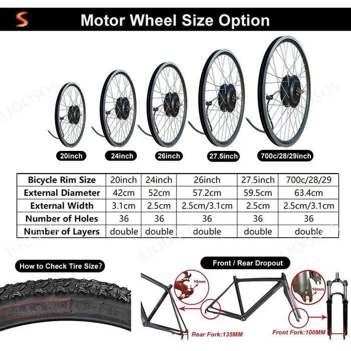 Moteur de moyeu de vélo électrique 36V 48V 250W 350W 500W 2000W compatible 20 24 26 27.5 28 29 pouces 700C avant arrière pour roues de vélo électrique haute performance