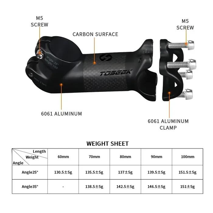 Toseek carbone vtt puissance 31.8mm tige de guidon de vélo 10/17/25/35 degrés vtt vélo Table ultralé
