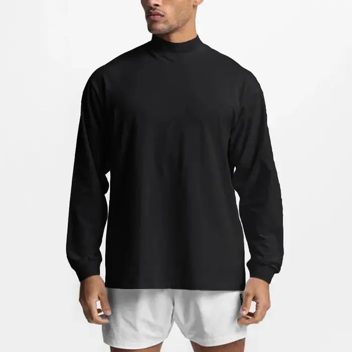 T-Shirt à Manches sulfet Col Roulé en Coton pour Homme, Vêtement de Fitness, Hip Hop, Gym, Musculati