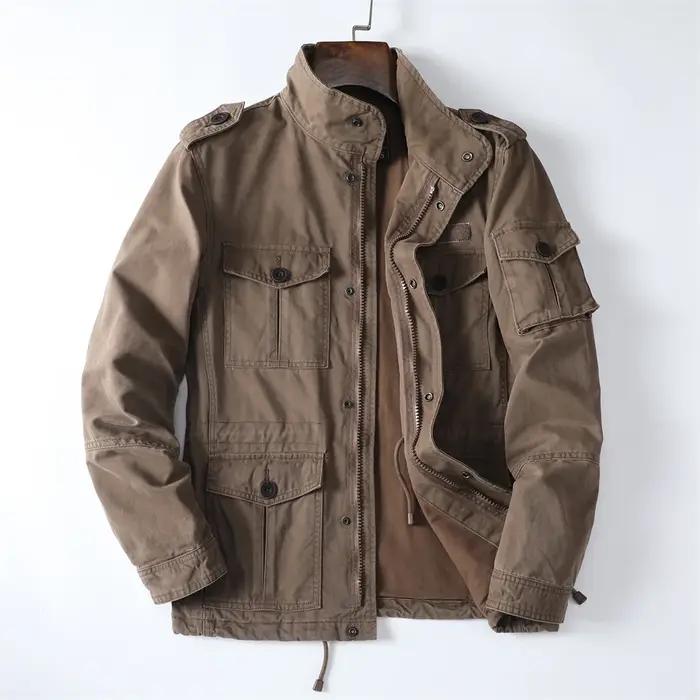 Vestes décontractées de printemps pour hommes, Style rétro américain, en coton épais, multi-poches,