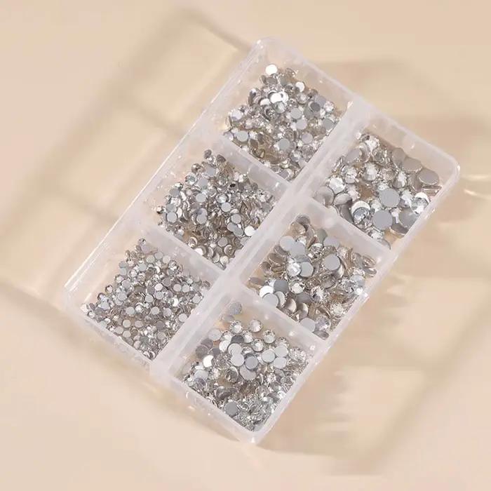 1 boîte de Strass pour ongles en cristal AB multi-tailles, pierres précieuses en diamant clair à fon