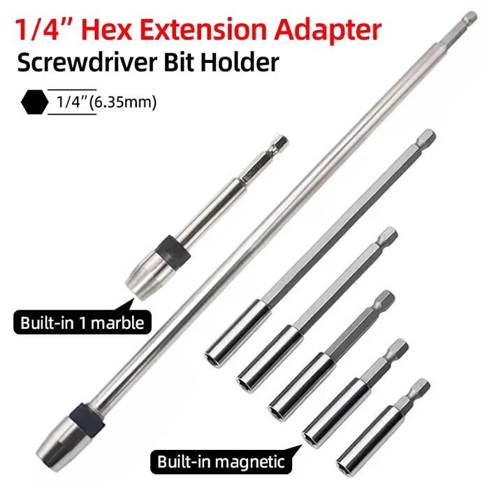 Adaptateur de support de douille de vis hexagonale 1/4, Extension de 6 tailles, tournevis magnétique