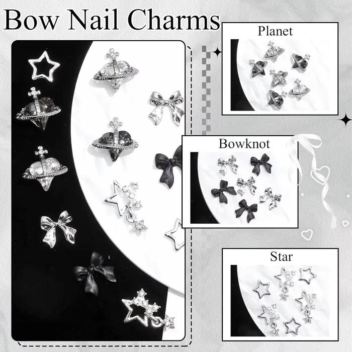 122 pièces étoile ongles breloques 3D argent ongles breloques alliage arc breloques cristal Starligh