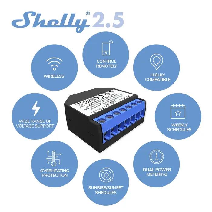 Shelly 2.5 maison intelligente Double relais WiFi interrupteur volet roulant Open Source sans fil po