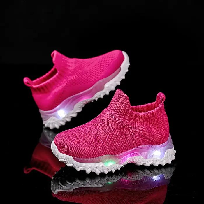 Enfants baskets enfants bébé filles garçons respirant maille Led chaussettes lumineuses Sport course