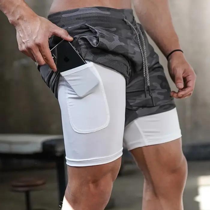 Short de course camouflage pour hommes, Short de sport 2 en 1, séchage rapide, entraînement, Fitness