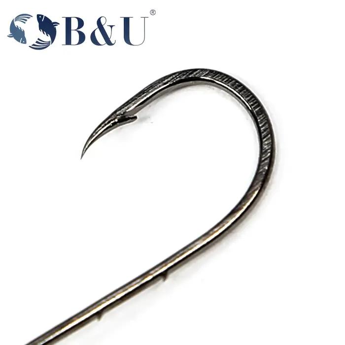 B & U-Hameçon de pêche Big Eye, longue tige, barbelé, rond, joint plié, grand anneau, ver, crochet,