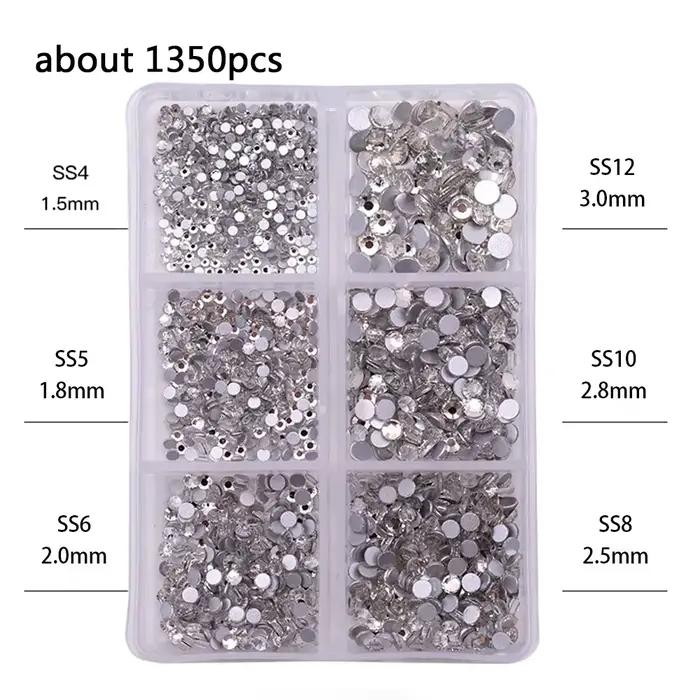 1 boîte de Strass pour ongles en cristal AB multi-tailles, pierres précieuses en diamant clair à fon