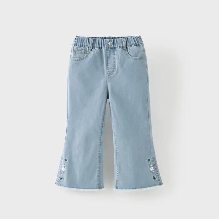 Pantalon d'été brodé pour filles Dave Bella, décontracté, taille élastique, poches, coupe bootcut, j