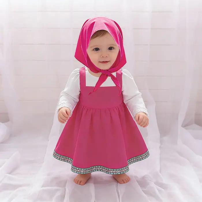 Costume de cosplay Masha pour tout-petits, tenue de dessin animé d'Halloween pour filles, robes rose