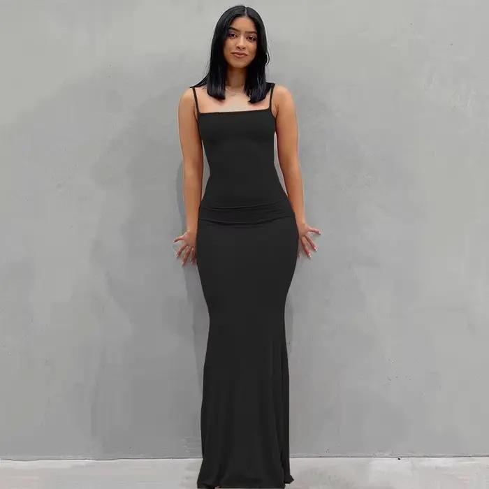 WMERCEDES IJING-Robe Maxi en Satin à Dos auxpour Femme, Tenues Sexy Élégantes, Batterie d'Été, Club