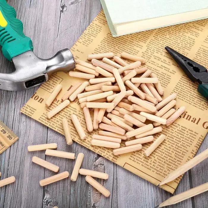 100/50pcs cheville en bois armoire tiroir rond cannelé bois artisanat cheville broches tiges ensembl