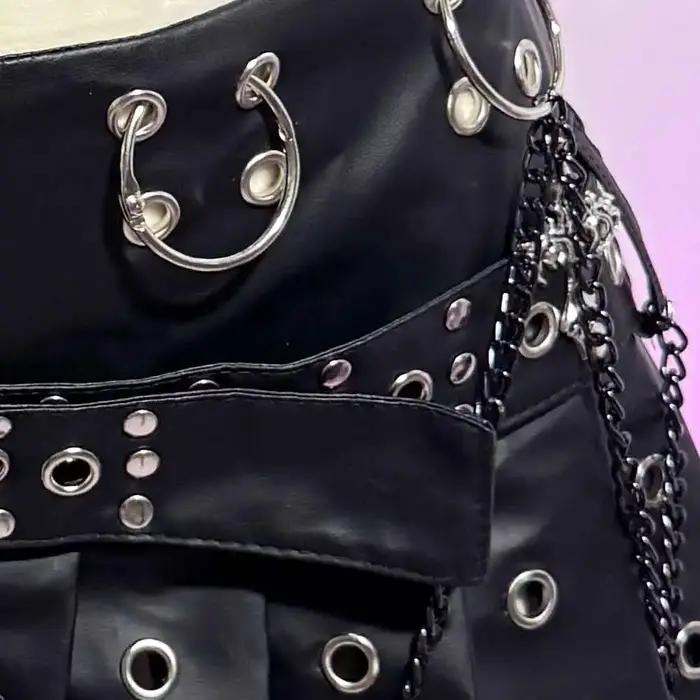 Mini-jupe gothique emo en cuir PU pour adolescentes, style grunge, punk rock, festival, rave, Y2K, v