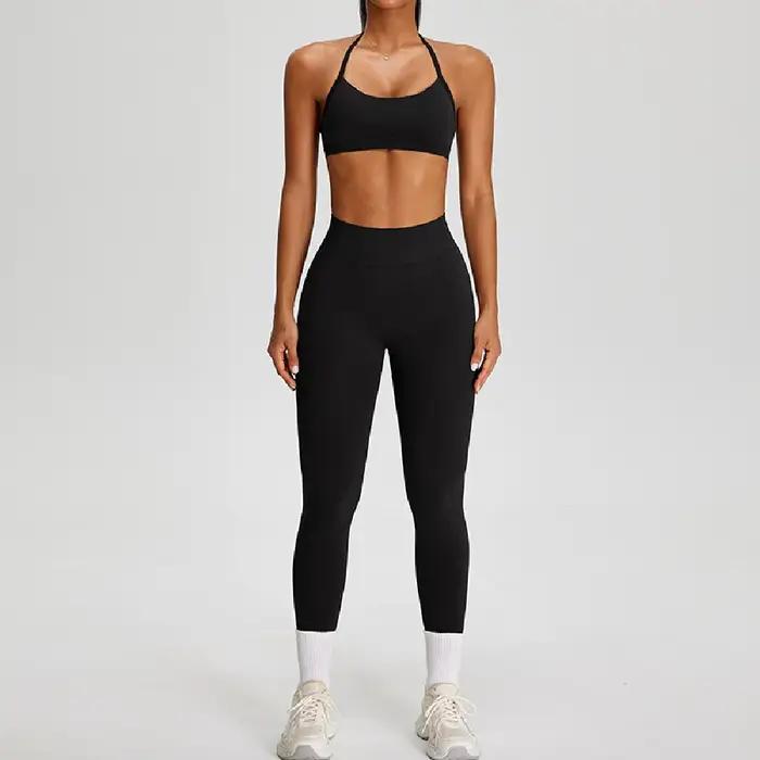 Ensemble de sport 2 pièces sans couture pour femme : haut court et leggings taille haute – Idéal pou