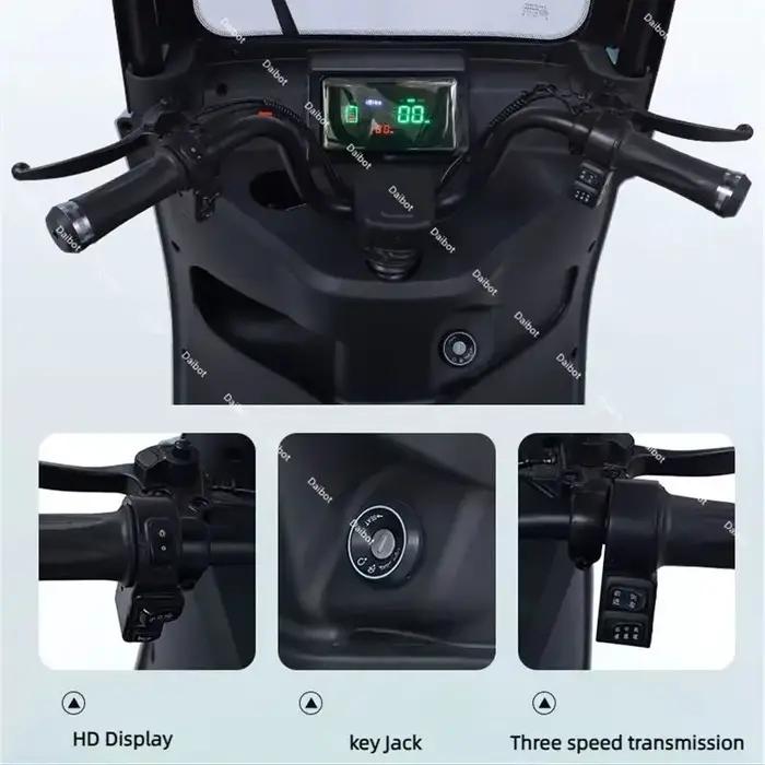 Scooter Électrique Parent-Enfant 3 Roues Toit Intégré 3 Sièges Longue Autonomie 50KM Adultes Femmes 1000W Tricycle Électrique Passager
