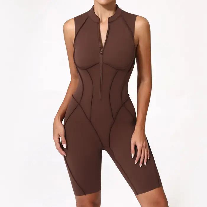 Costume yoga femme fermeture éclair : fitness, danse, gym - manches courtes et ensemble pompes stylé
