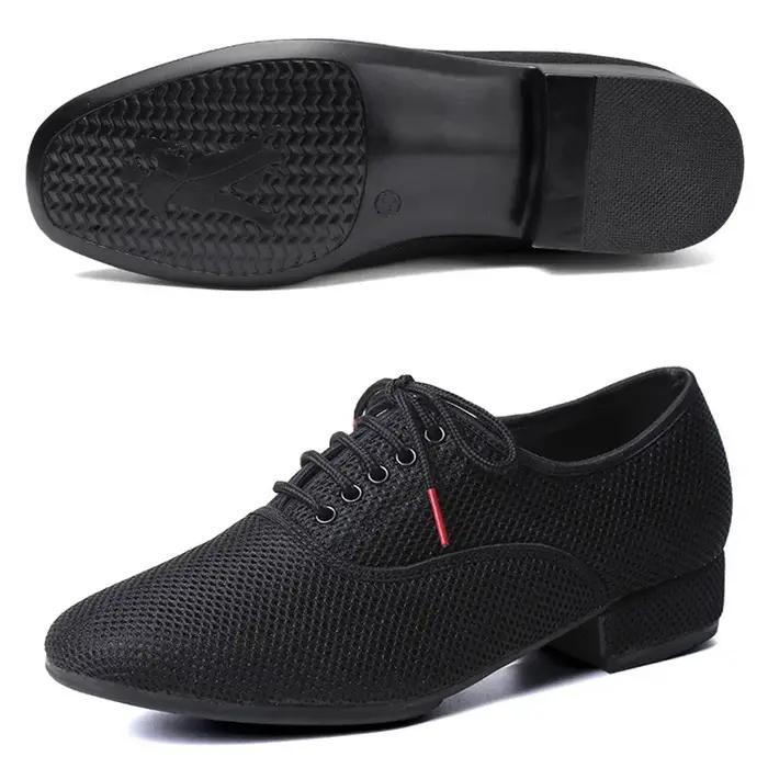 Chaussures de danse latine pour hommes, Salsa Jazz, salle de bal, Tango moderne, maille noire, semel
