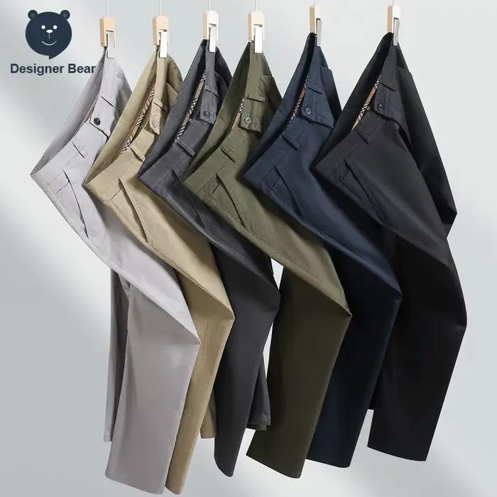 Pantalon décontracté homme coton respirant 97% coupe droite printemps été vert kaki bureau loisirs versatile confort élégance