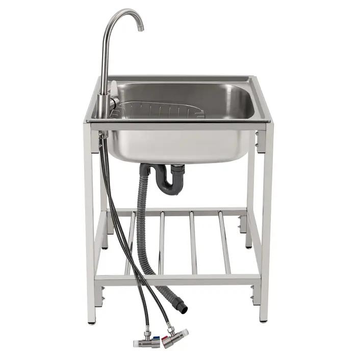 Lavabo à main en acier inoxydable à cuve unique, commercial, autoportant