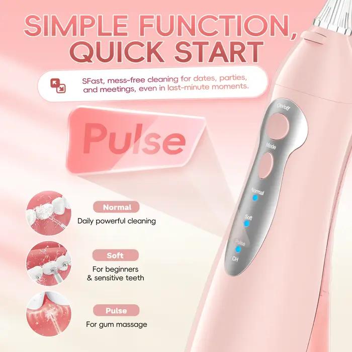 Mornwell Nouveau D52 Jet de Fil Dentaire à Eau Rechargeable Portable 300ML 4 Buses Irrigateur Buccal