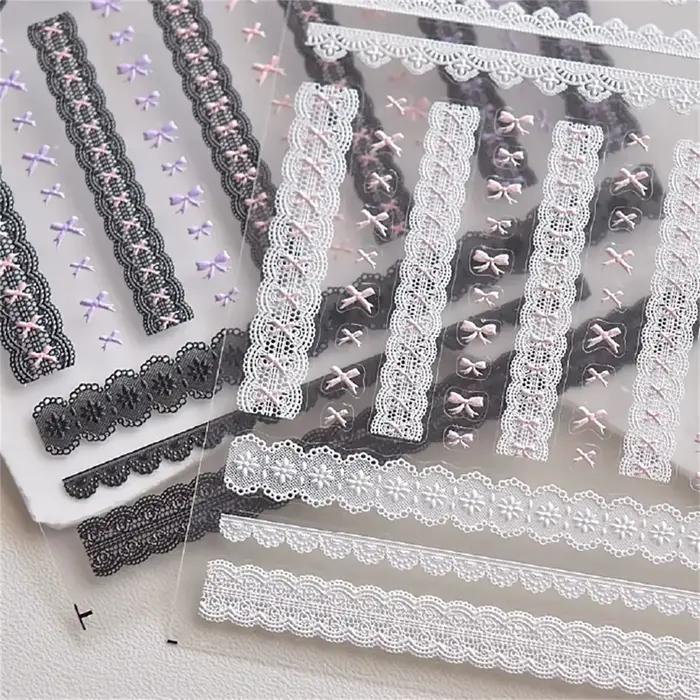 Autocollants pour Nail Art en dentelle, Relief 5D Kawaii, treillis japonais doux et Cool, décalcoman