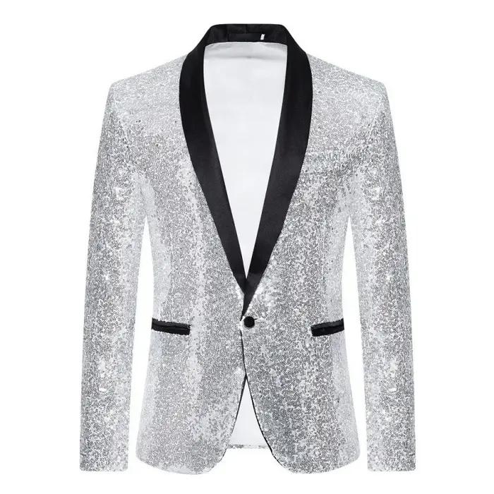 Blazer homme KIDWHXR à col rabattu, couleur contrastante, sequins, veste de costume pour homme, manc