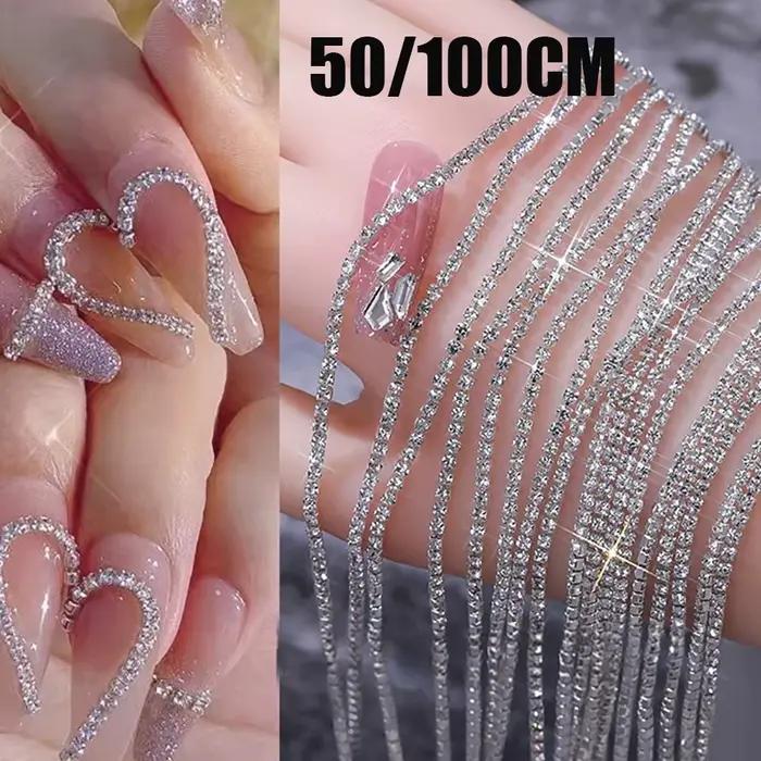 Chaîne de cristal de luxe longue 100/50cm, breloques pour ongles, 1.5/2mm, brillant clair/AB diamant