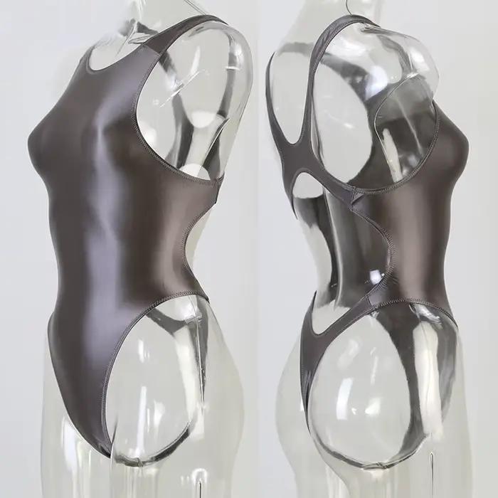 Maillot de bain une pièce en satin brillant pour femme, justaucorps sexy, bikini taille haute, strin