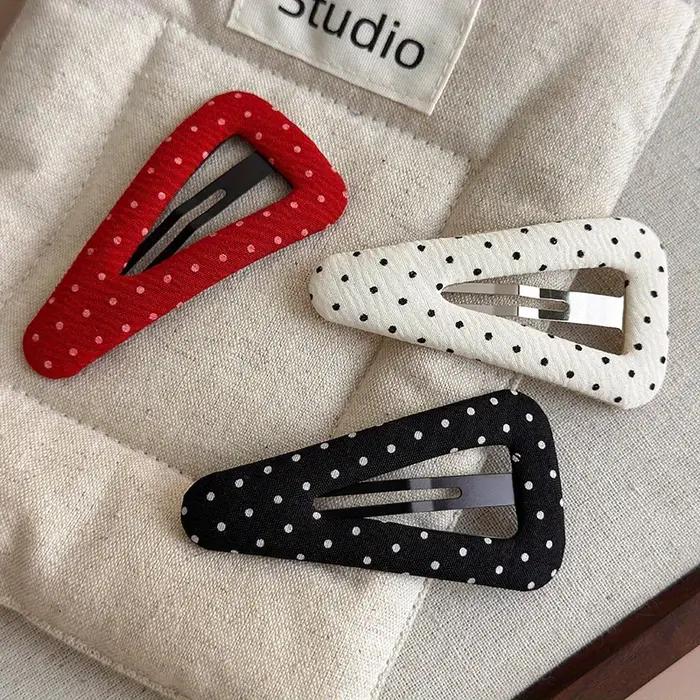 Pince à cheveux triangulaire à pois pour filles, nouveaux accessoires de cheveux en tissu pour frang