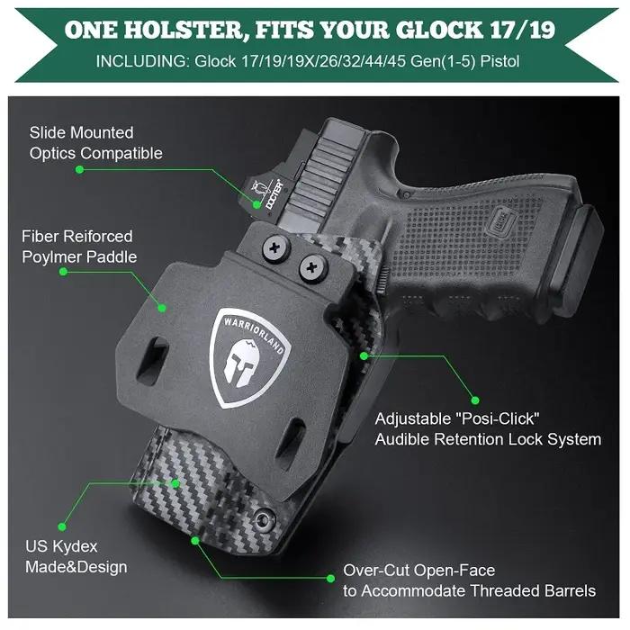 OWB-Étui Kydex pour Glock 17/19/19X/26/32/44/45 Isabel (1-5), supports pour odordroitier DulFast Pia