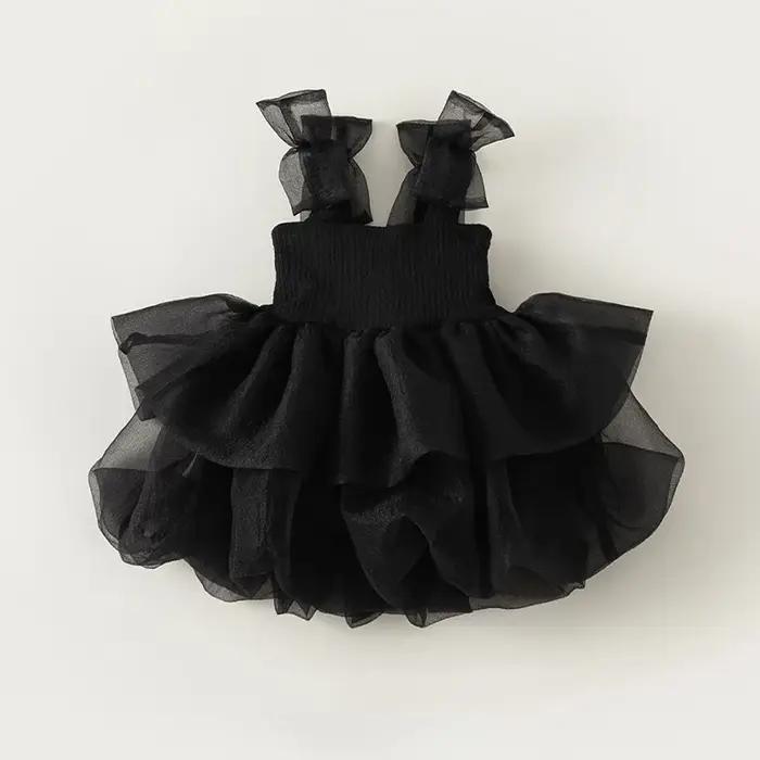 Robe Tutu noire élégante sans manches pour filles, robe de princesse pour bébé, vêtements d'été trap