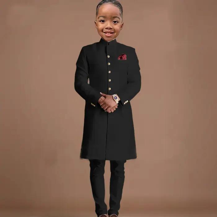 Costumes longs pour garçon, 2 pièces, veste formelle avec pantalon pour mariage, col montant, tenues