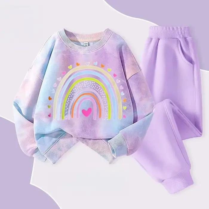 Automne bébé fille cravate colorant vêtements ensemble dessin animé imprimé pull sweats haut et pant
