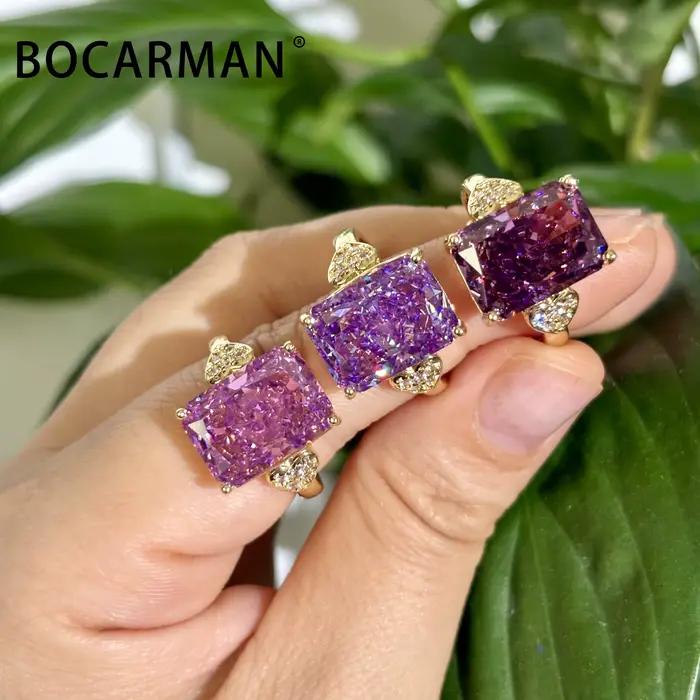 BOCARMAN – bague en zircon vert menthe pour femmes, bague de mariage rectangulaire en cuivre, style